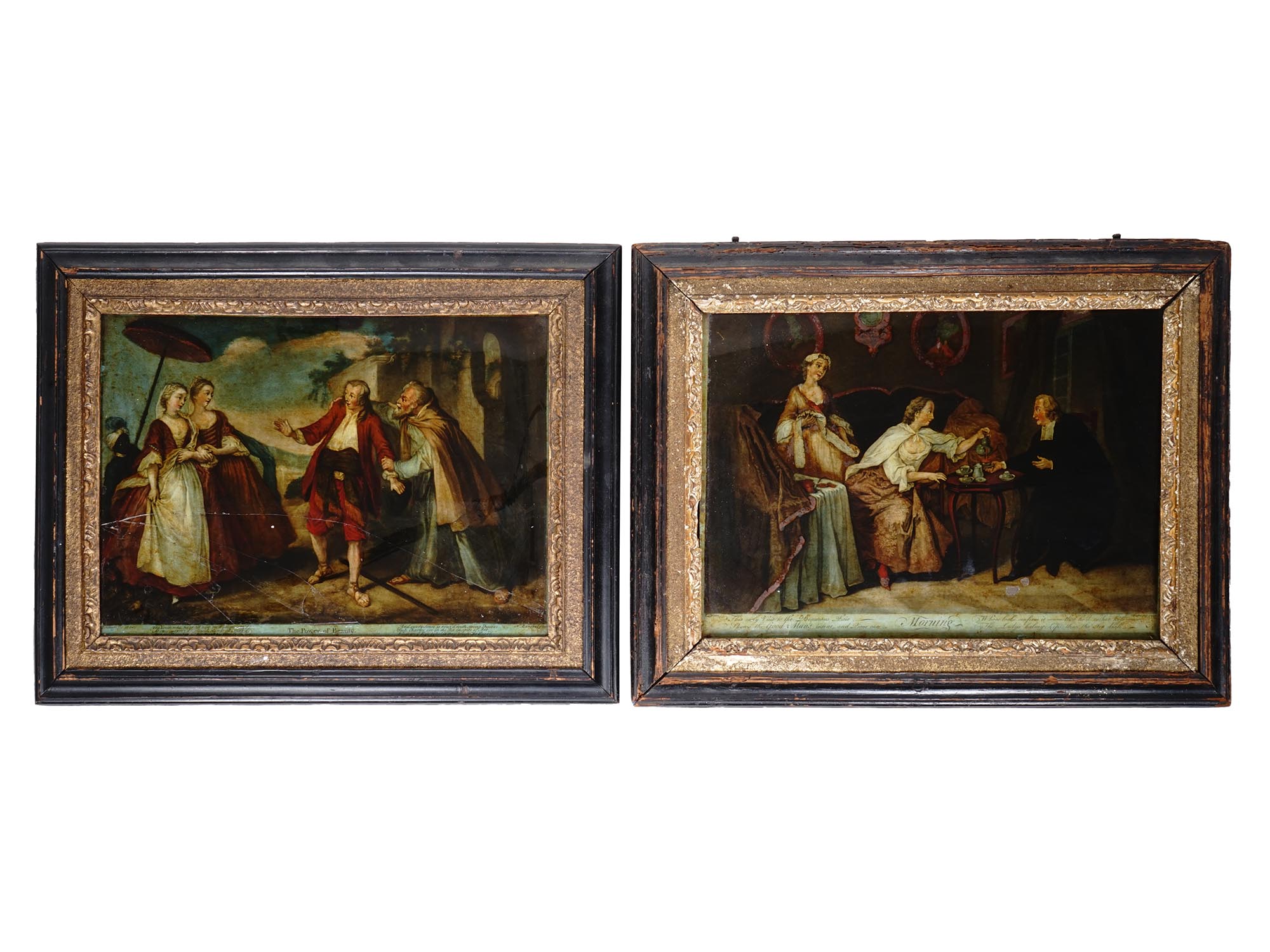 TWO ANTIQUE GLASS PAINTINGS AFTER NICOLAS LANCRET PIC-0